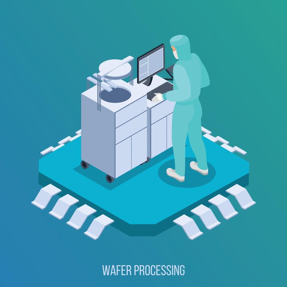 illustrazione vettoriale di composizione isometrica di produzione di semicondottori