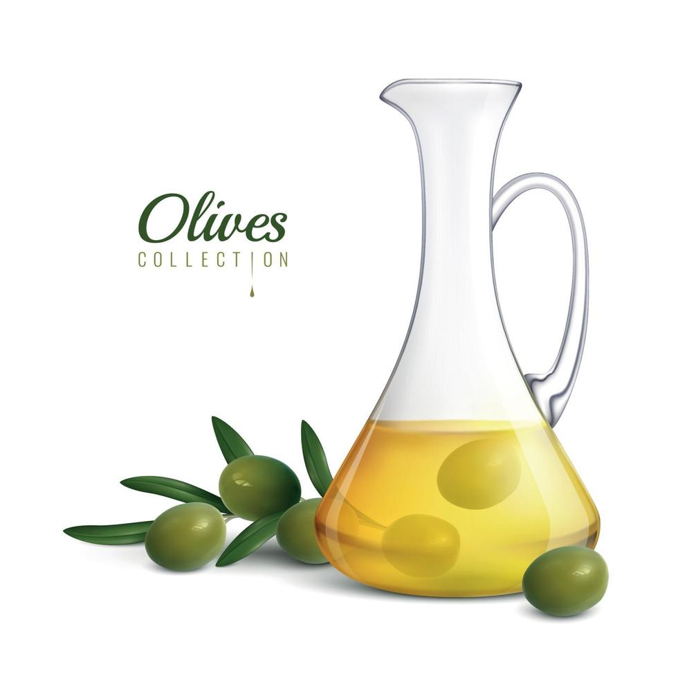 illustrazione vettoriale di composizione realistica di olio d'oliva