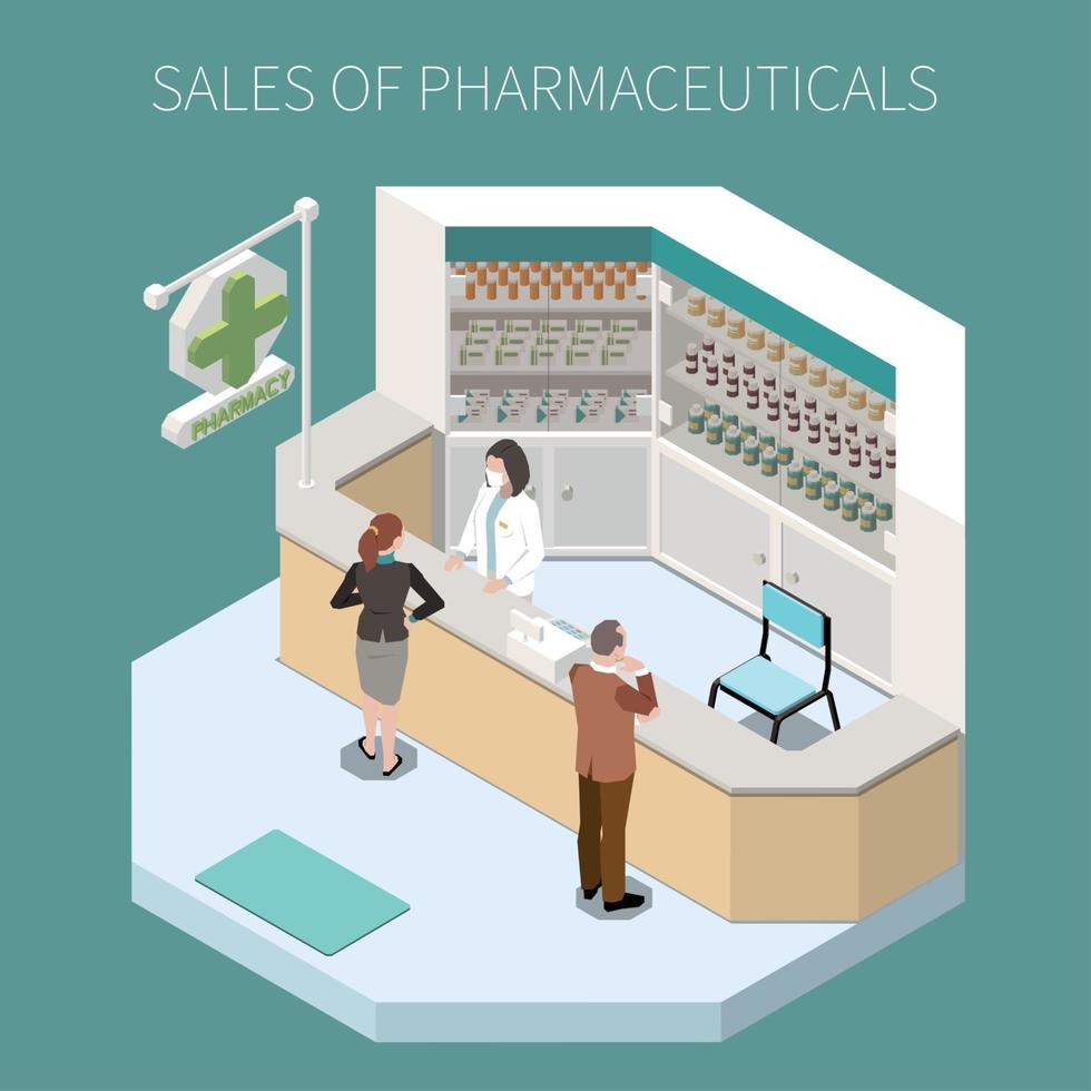 illustrazione vettoriale di composizione di produzione farmaceutica isolata