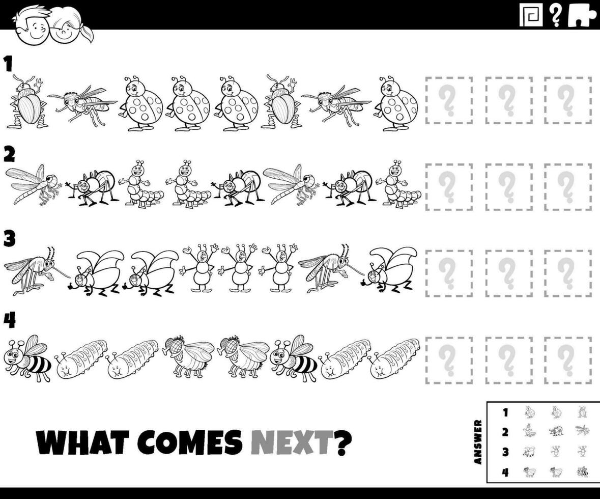 modello attività con cartone animato insetti personaggi colorazione pagina vettore
