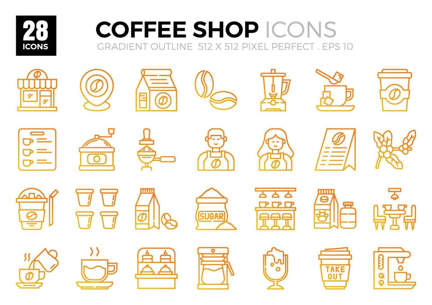 icona confezioni di caffè negozio pendenza schema. il collezione include icone di vario aspetti relazionato per caffè negozi, che vanno a partire dal attività commerciale e sviluppo per programmazione, ragnatela disegno, App design. vettore