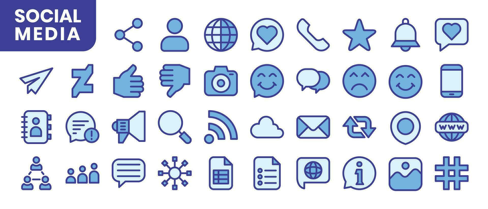 sociale Rete di blu colorato icone impostare. il collezione include di attività commerciale sviluppi ,programmazione , ragnatela progettazione, app design e Di Più vettore