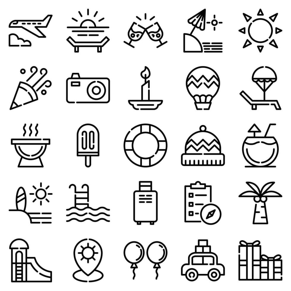 vacanze schema icone impostare. il collezione include ragnatela disegno, applicazione disegno, ui design. vettore