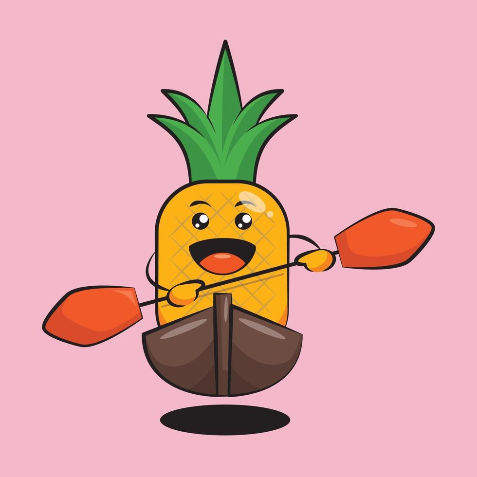 simpatico cartone animato di ananas che fa oscillare la barca vettore