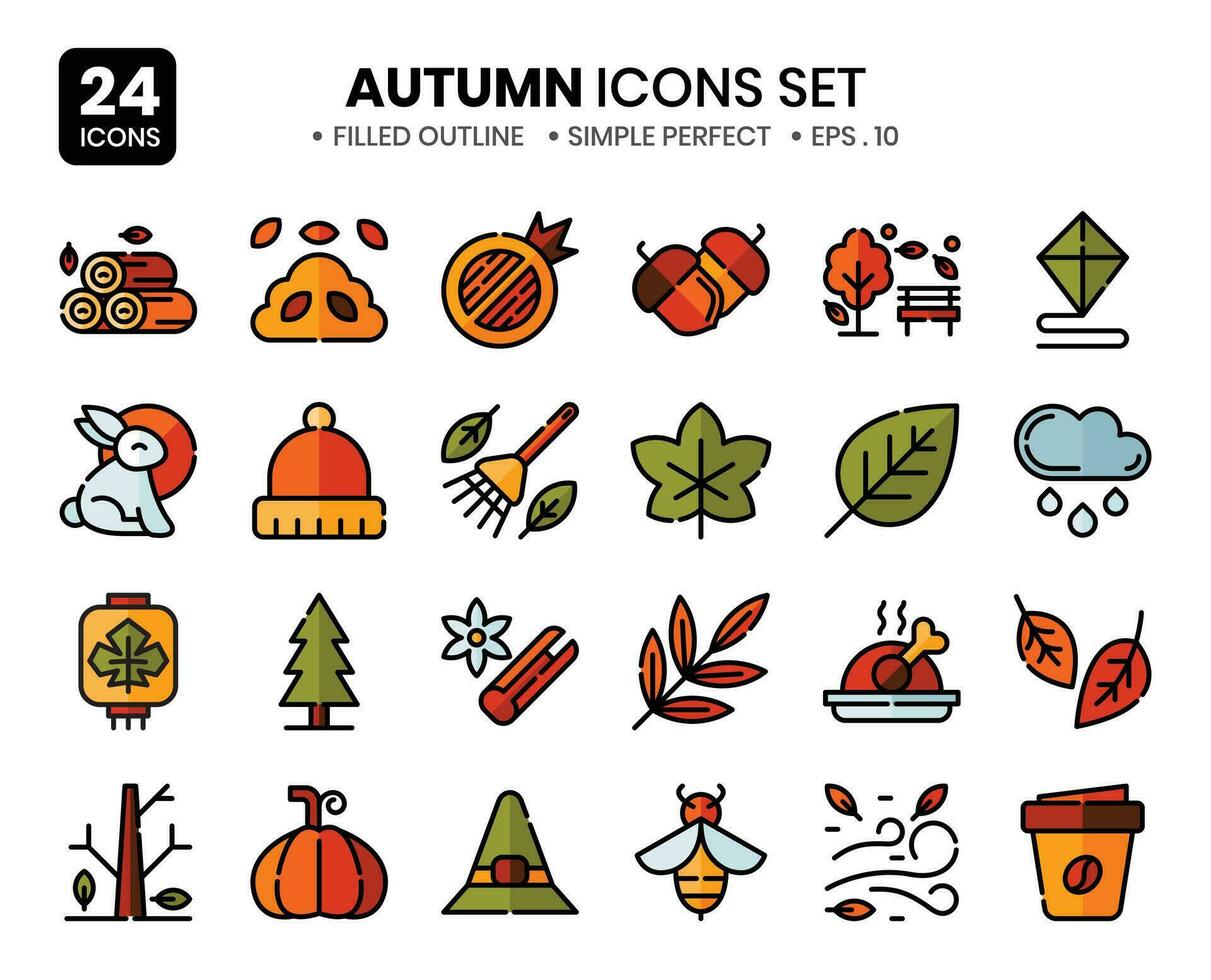 autunno stagione dettagliato schema icone impostare il elemento collezione include essere Usato nel sociale media messaggi, ragnatela disegno, App disegno, e di più. vettore
