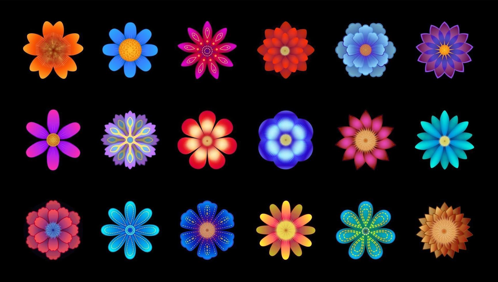 set di fiori vettoriali, collezione floreale in diversi colori e diverse tipologie, per striscioni, volantini, cartoline ecc. vettore