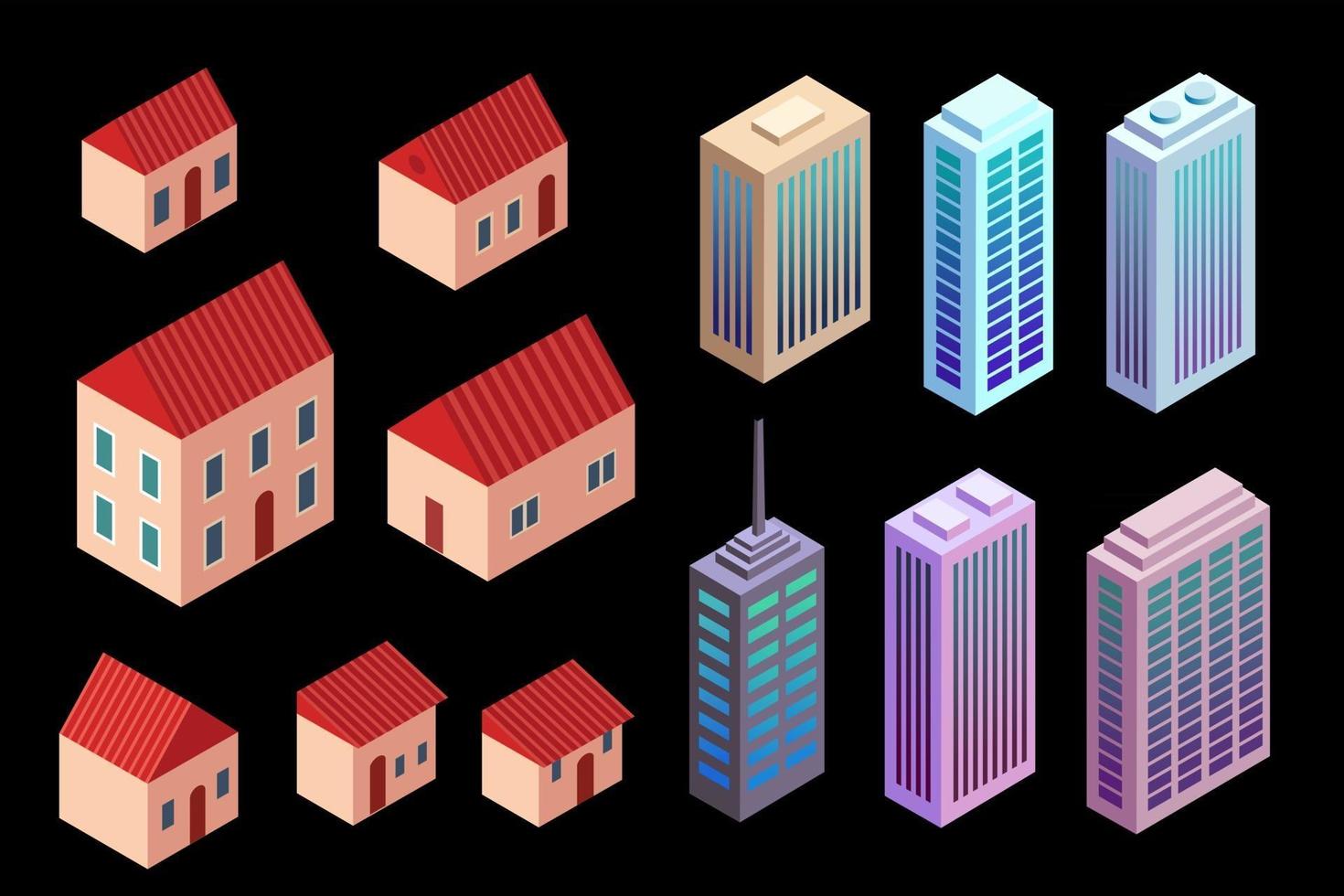 case e grattacieli isometrici vettoriali