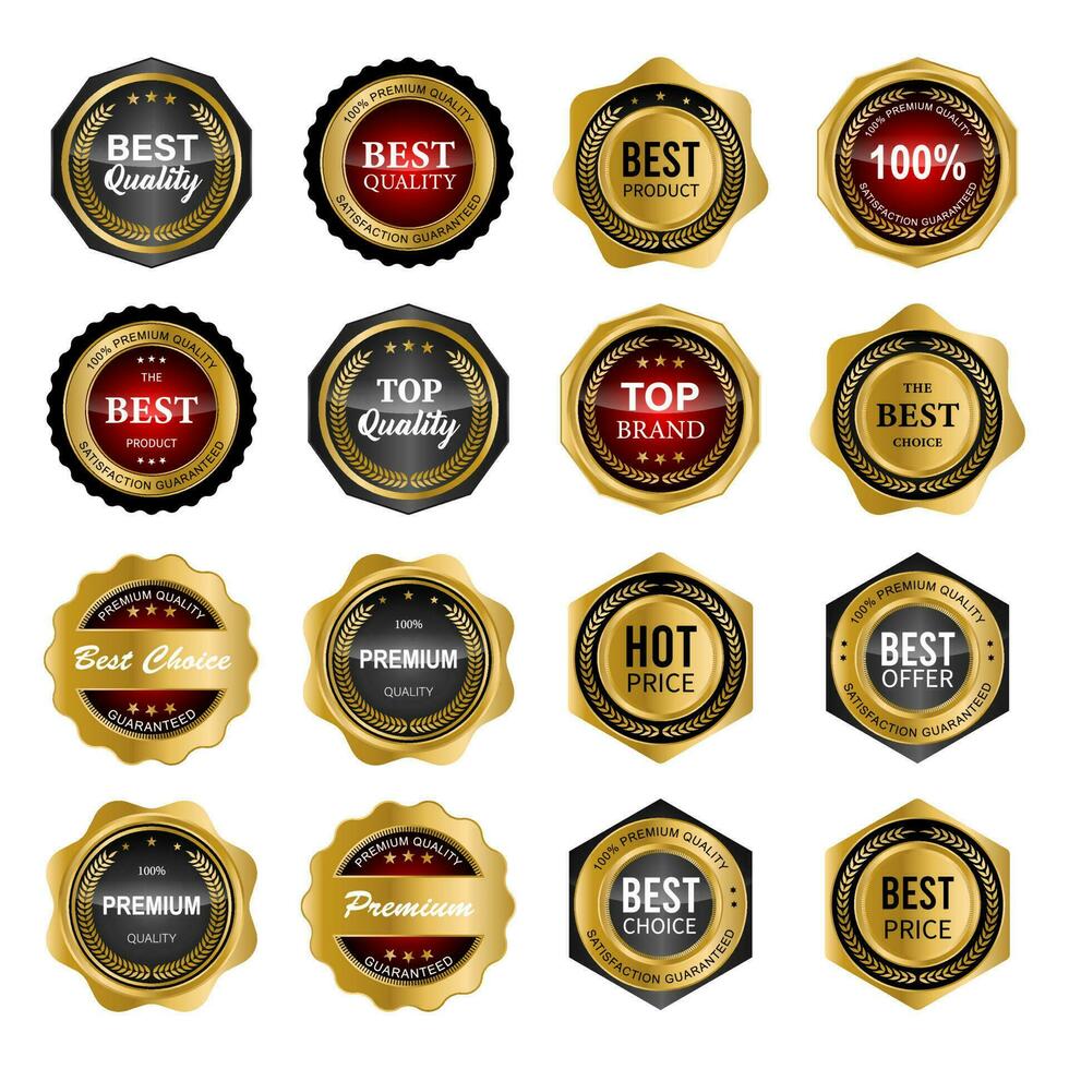 d'oro badge e etichette con d'oro nastro vettore collezione .vettore illustrazione