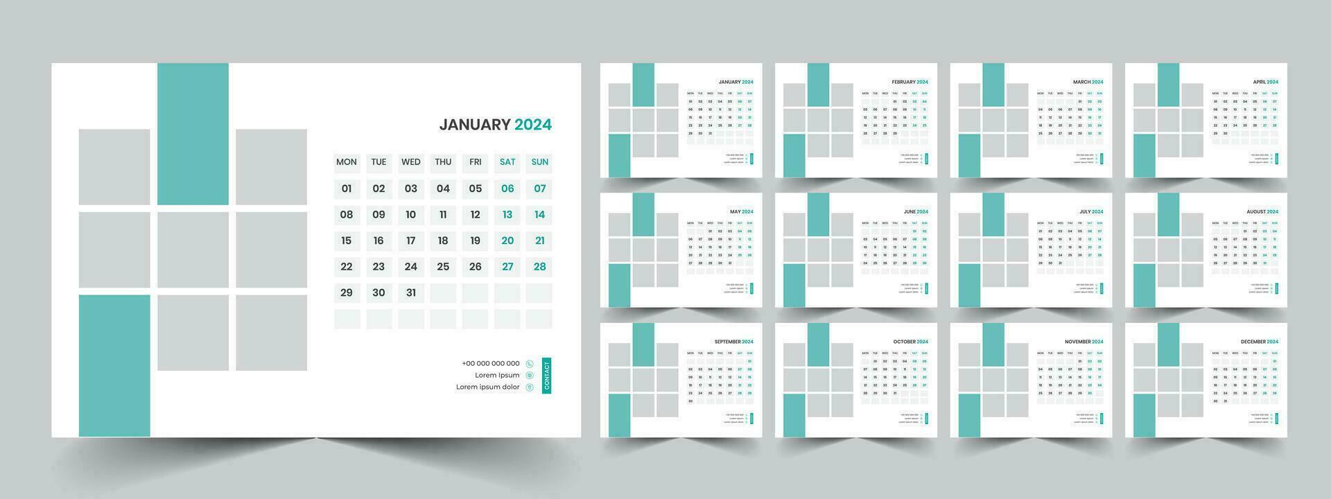 calendario 2024 progettista aziendale modello design impostare. settimana inizia su lunedì. modello per annuale calendario 2024 vettore