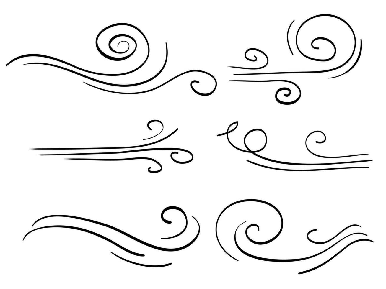 mano disegnato impostato vento scarabocchio soffio, soffiare, raffica design isolato su bianca sfondo. illustrazione vettore handrawn stile