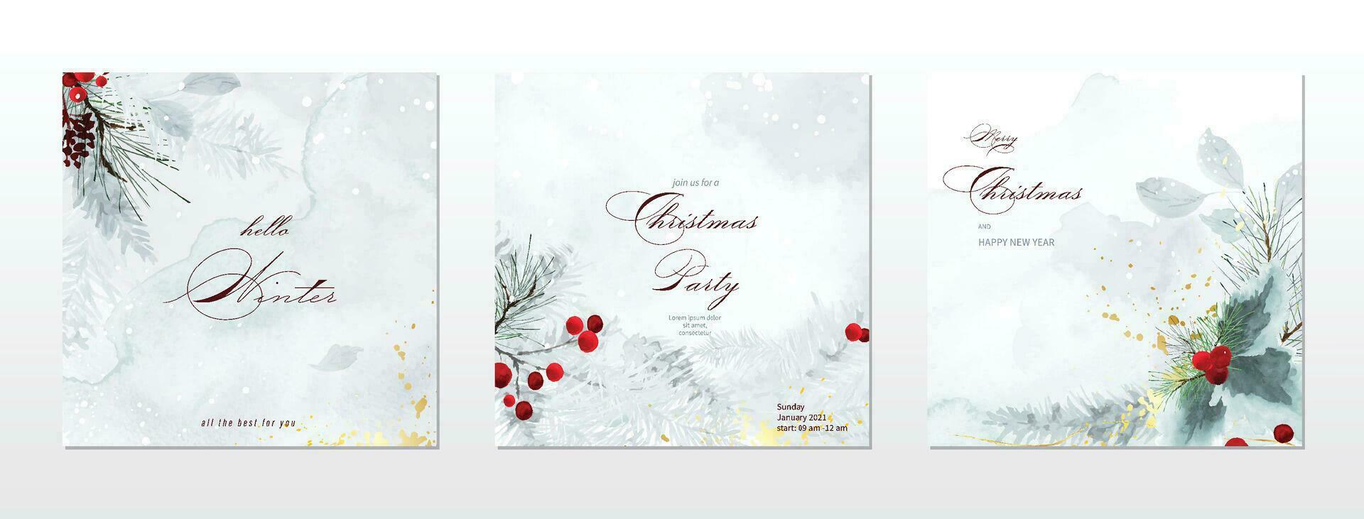 allegro Natale e inverno piazza carte acquerello collezione vettore