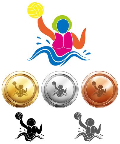 Icona di pallanuoto e medaglie sportive vettore
