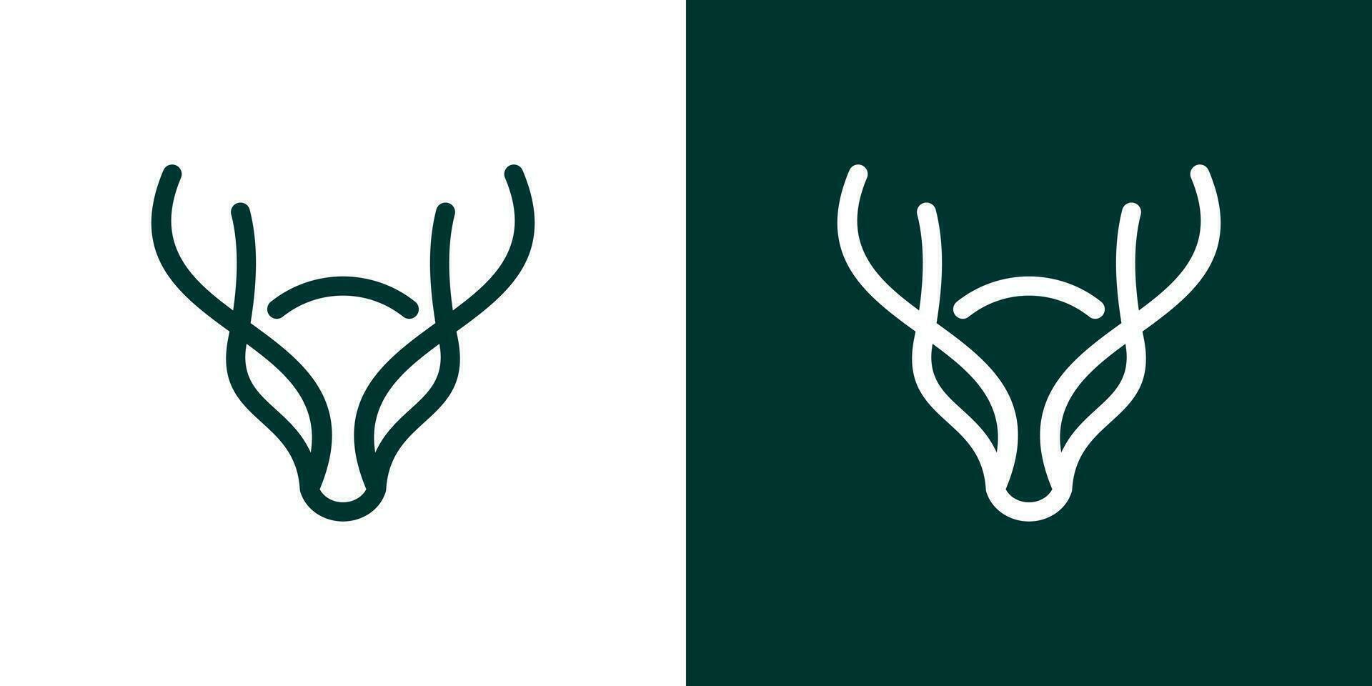 logo design con un' cervo testa elemento fatto nel un' minimalista linea stile. vettore