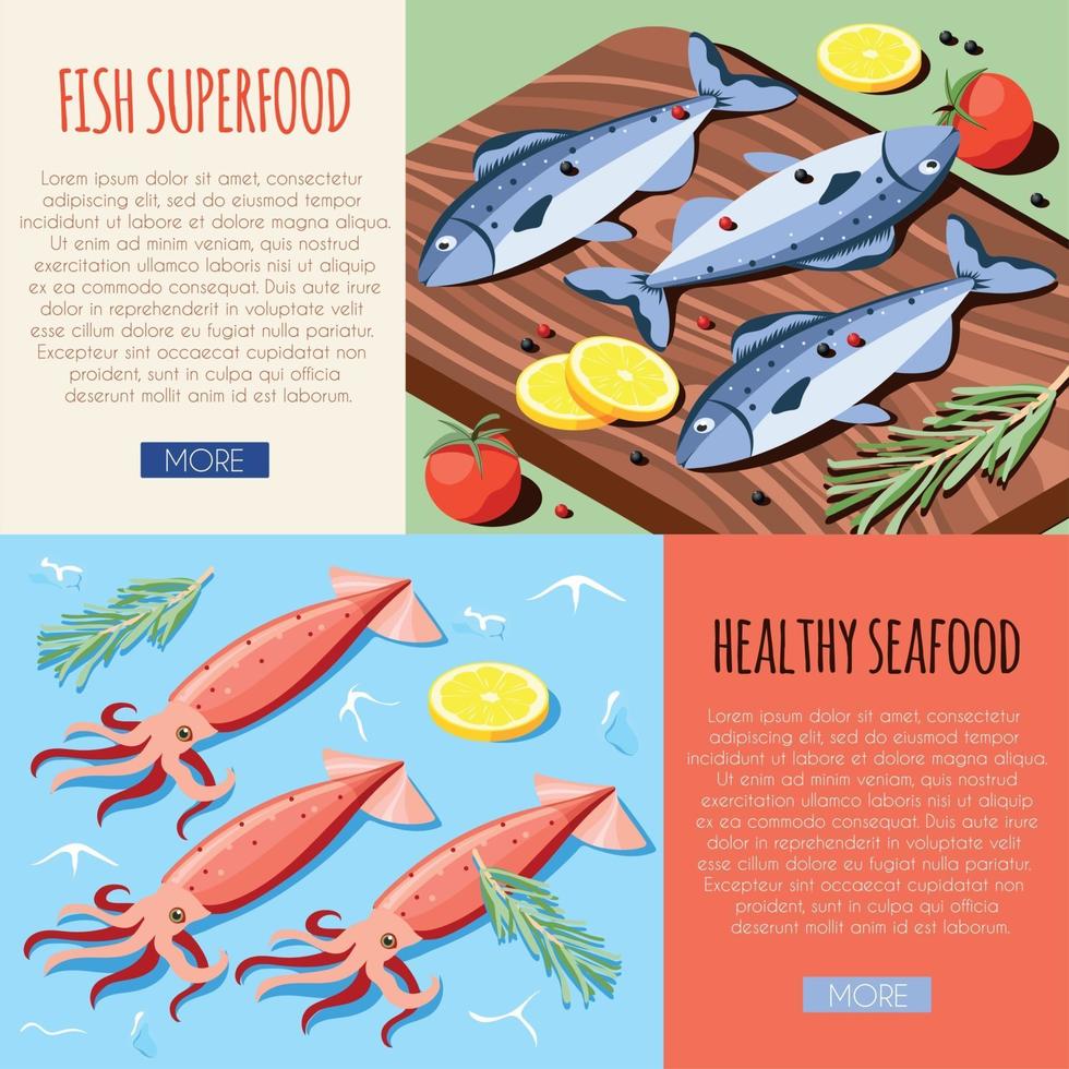 illustrazione vettoriale di banner orizzontali di frutti di mare