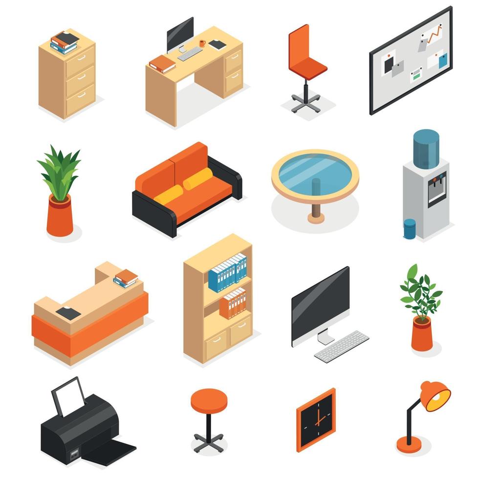 set di icone isometriche mobili per ufficio illustrazione vettoriale