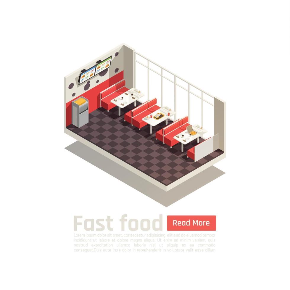 illustrazione isometrica del vettore del manifesto del ristorante fast food