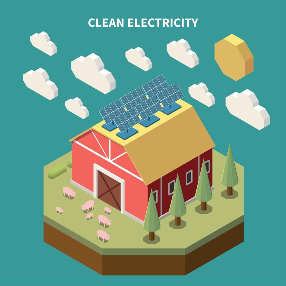illustrazione vettoriale della composizione del fienile a energia solare