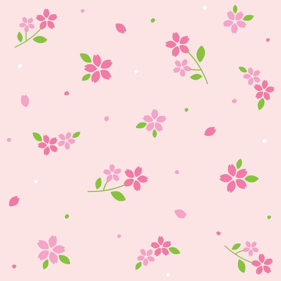 carino scarabocchio rosa sakura fiore Giappone fiore elemento con le foglie floreale ditsy foglia a pois punto coriandoli. astratto biologico forma mano disegnato mano disegno cartone animato. colore senza soluzione di continuità modello rosa sfondo. vettore
