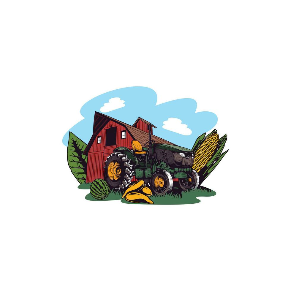 trattore agricoltura logo con Mais e campo natura foglia illustrazione disegno, logotipo elemento per modello. vettore