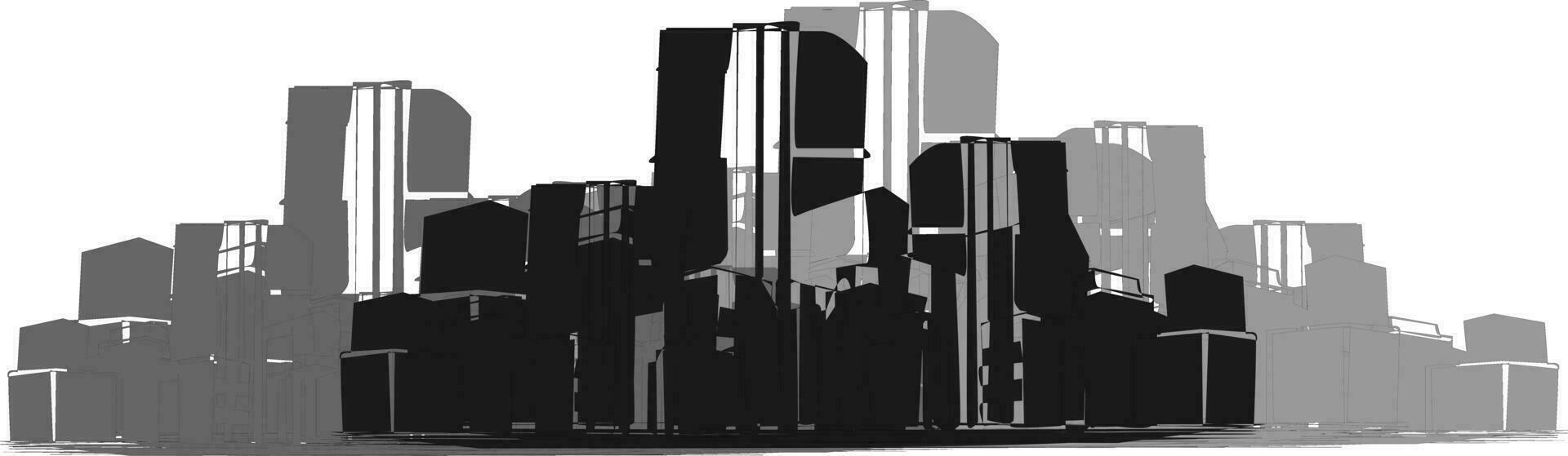skyline della città in bianco e nero vettore