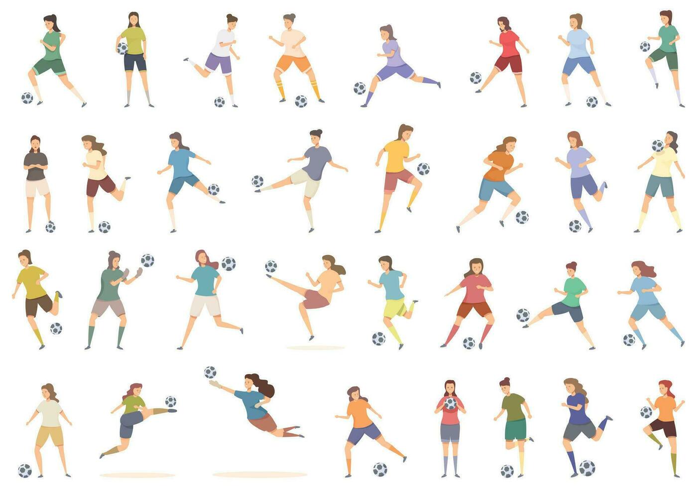 Da donna calcio icone impostato cartone animato vettore. calcio tazza vettore