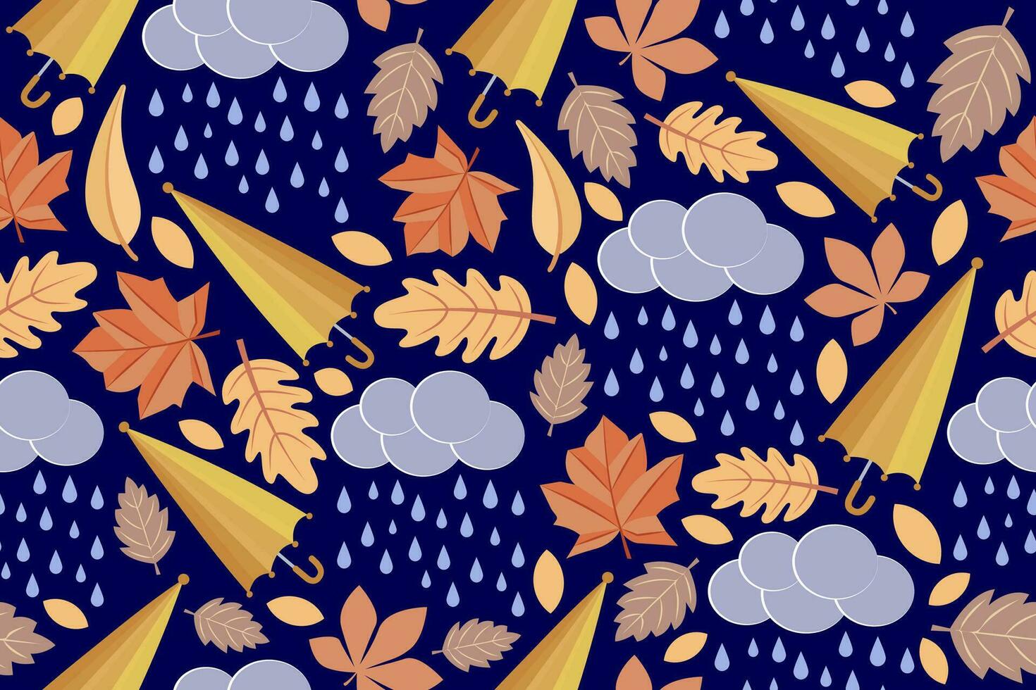 senza soluzione di continuità, ripetendo autunno modello. autunno nel natura, senza soluzione di continuità autunno modello con volante foglie, piovoso nuvole e giallo gli ombrelli. vettore