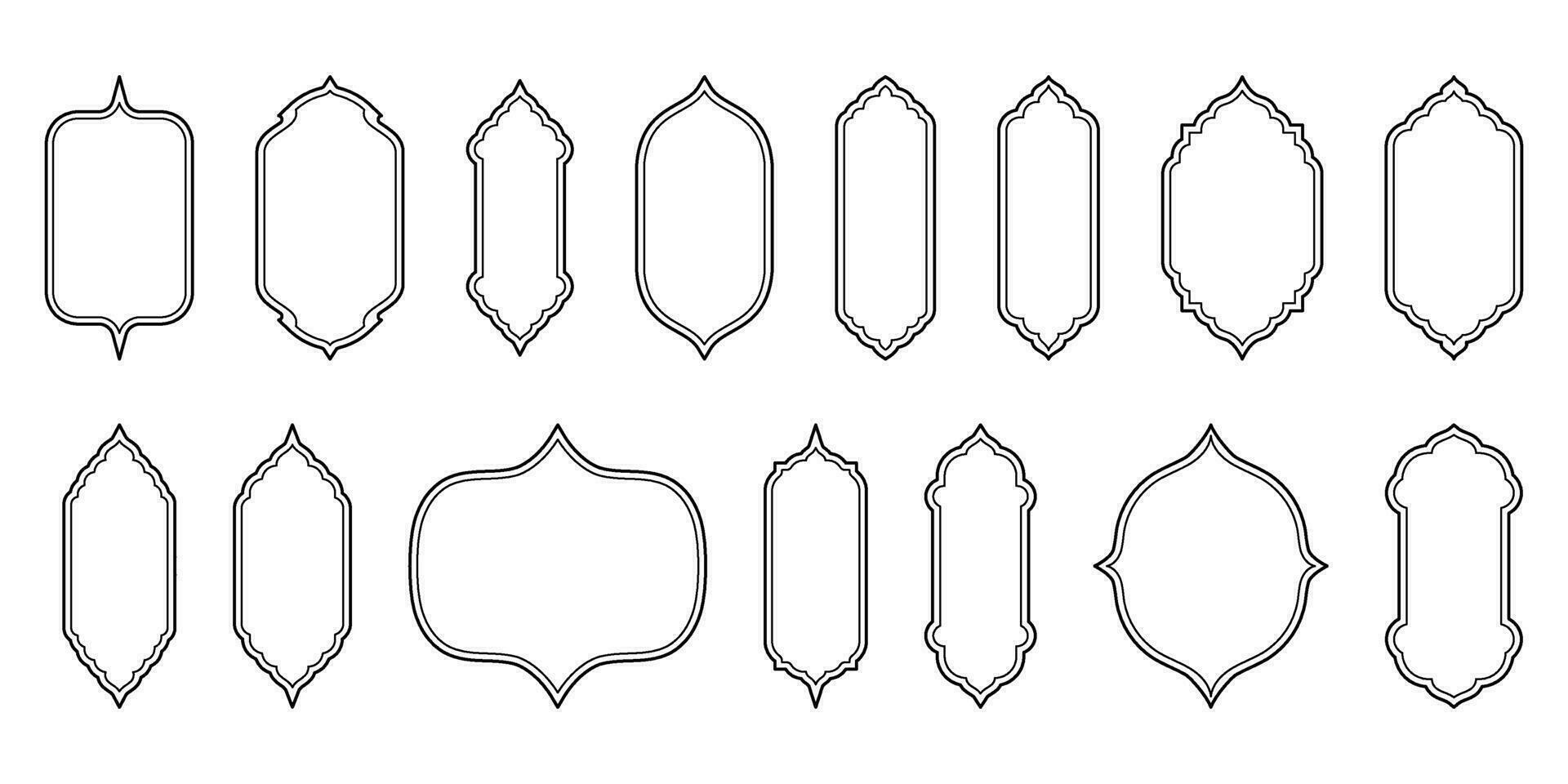 islamico finestra linea forma collezione. Arabo, musulmano architettura schema telaio. tradizionale, orientale design vettore