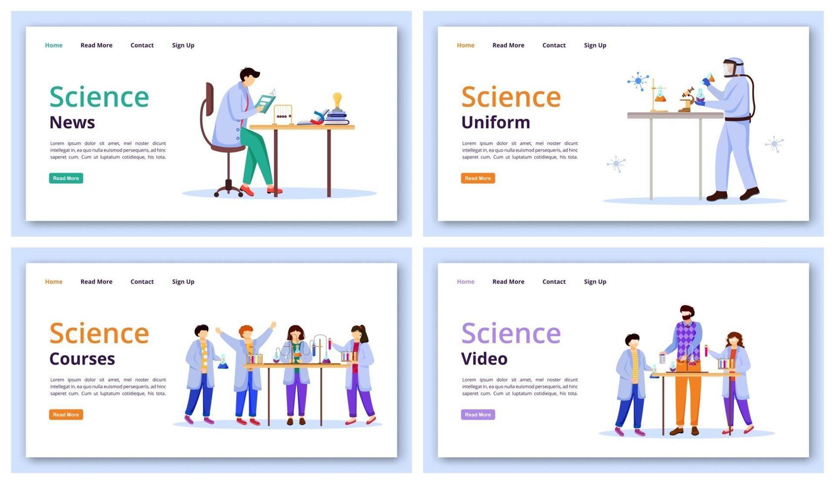 set di modelli vettoriali della pagina di destinazione dei servizi scientifici