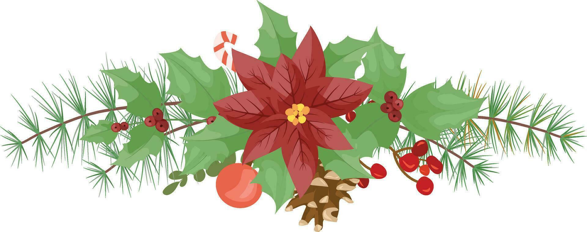 Natale decorazione con stella di Natale, pino aghi, frutti di bosco e decorativo elementi. design elemento per Natale decorazione. vettore