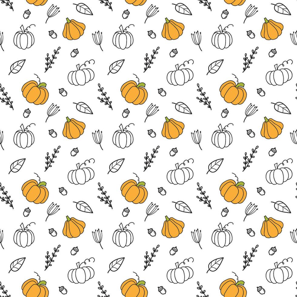 autunno senza soluzione di continuità modello con zucche. zucca di diverso forme e colori. ringraziamento design. vettore illustrazione