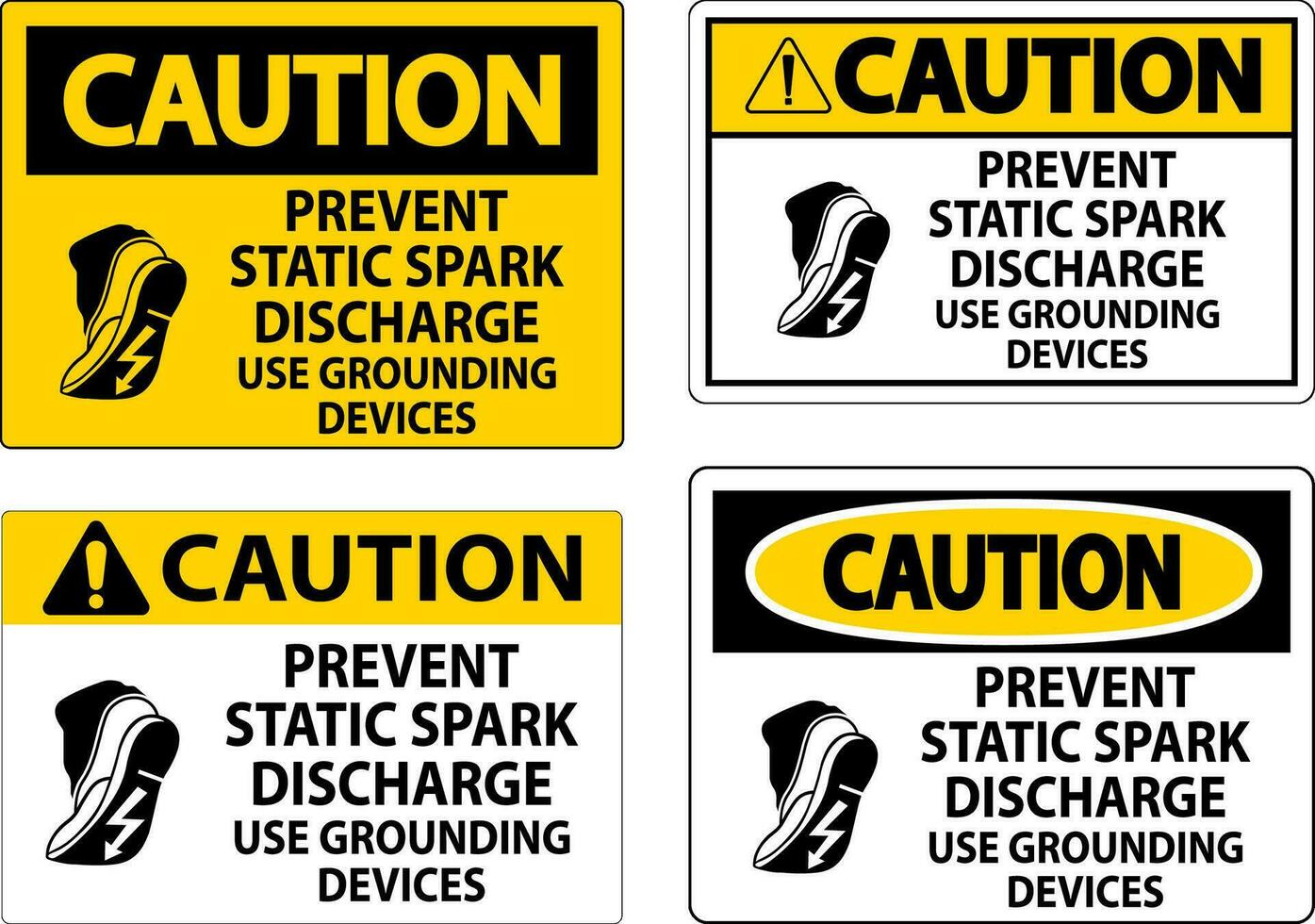 attenzione cartello impedire statico scintilla scarico, uso messa a terra dispositivi vettore