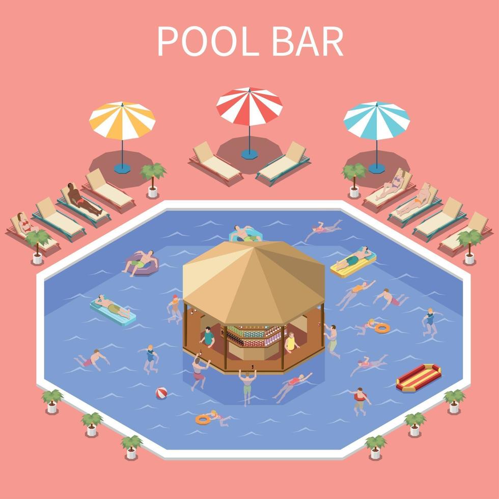 illustrazione vettoriale di composizione bar party in piscina