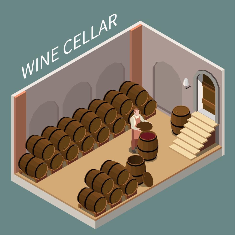 illustrazione isometrica di vettore dell'illustrazione della cantina per vini