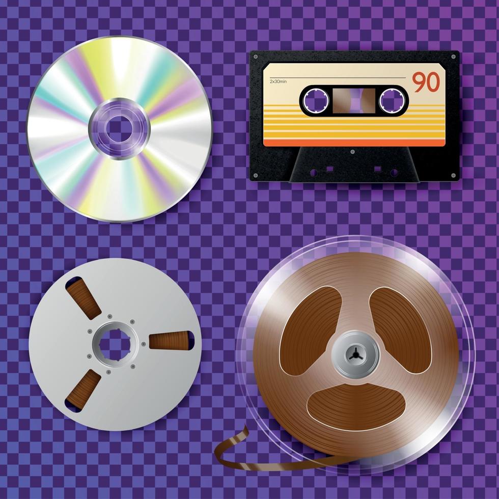 illustrazione vettoriale di registratore a cassette cd e nastro a bobina