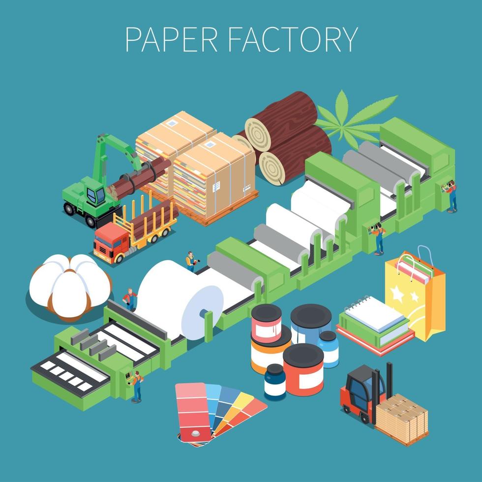 illustrazione vettoriale isometrica del fondo della fabbrica di carta paper