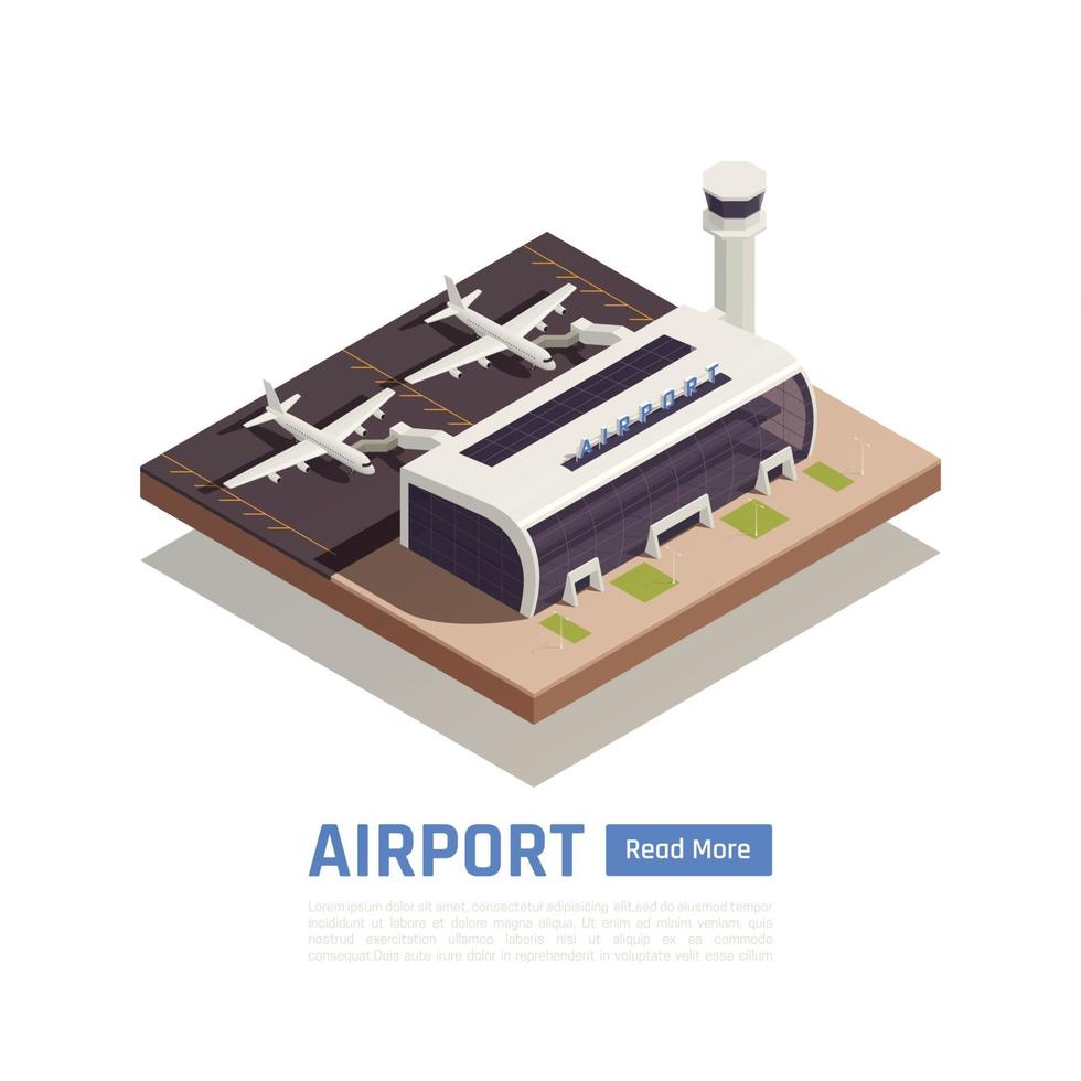 illustrazione di vettore del fondo dell'aeroporto del terminale isometrico