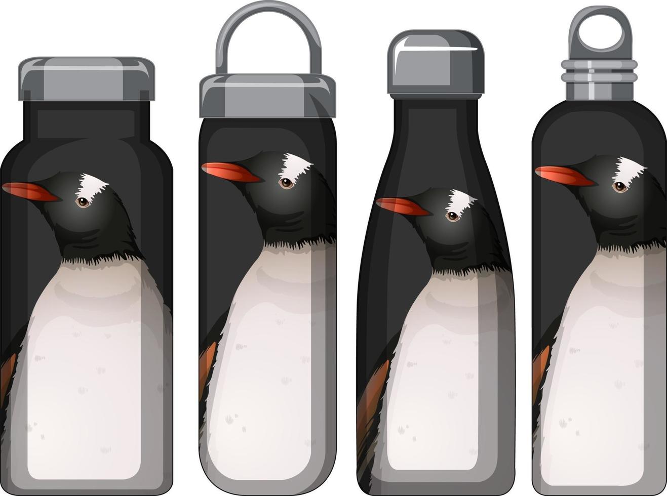 set di diversi thermos con motivo a pinguino vettore