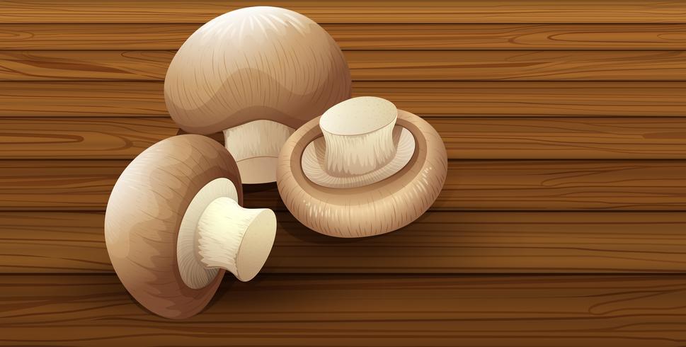 Fungo commestibile su fondo di legno vettore