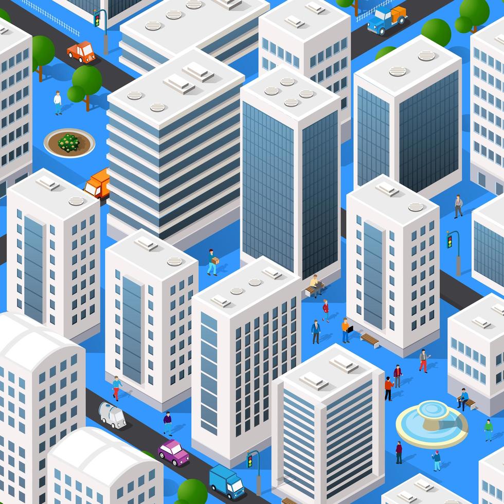 illustrazione 3d isometrica del quartiere della città con le case vettore