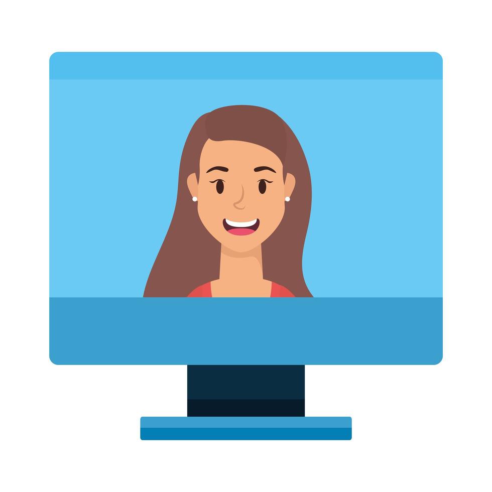avatar donna sul computer nel disegno vettoriale di chat video