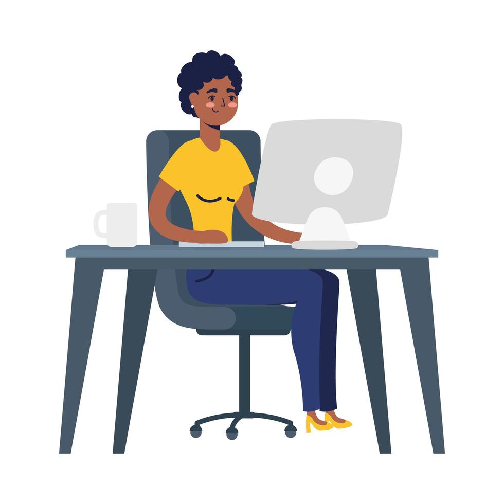 donna sulla scrivania con disegno vettoriale computer