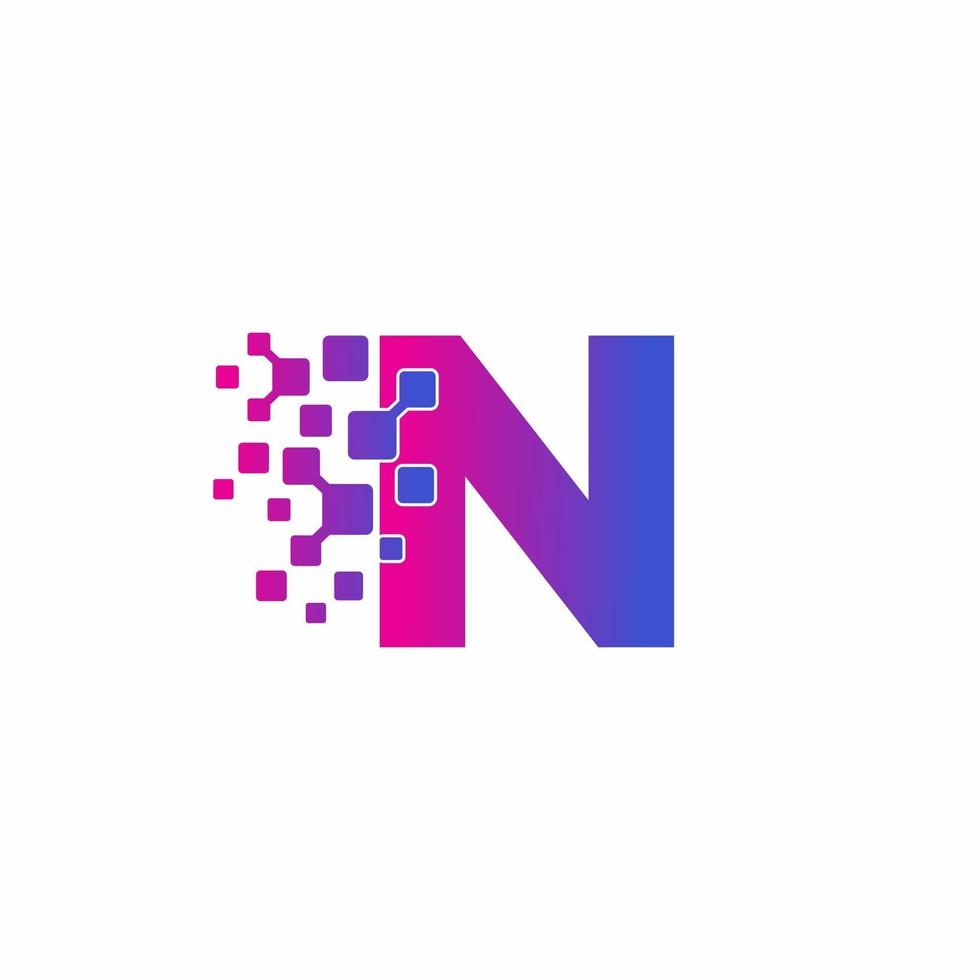 n lettera iniziale pixel digitali tech logo vector