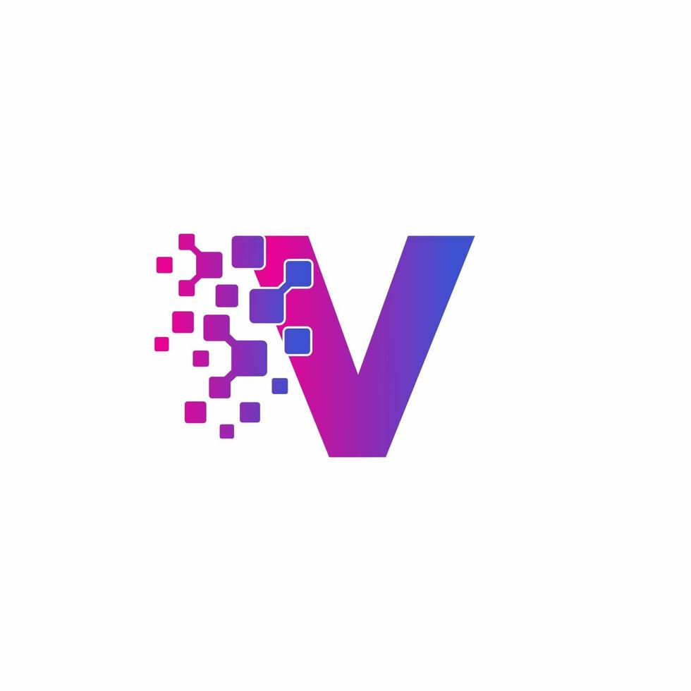 v lettera iniziale pixel digitali tech logo vector