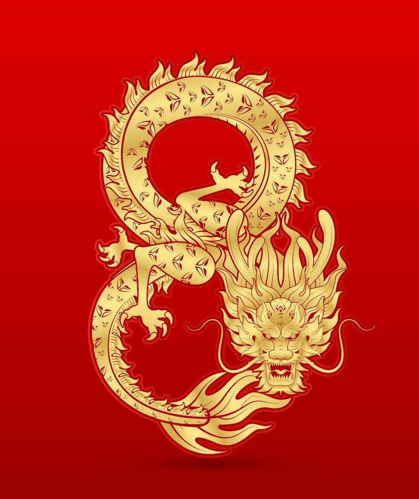 tradizionale Cinese Drago oro zodiaco cartello numero 8 infinito isolato su rosso sfondo per carta design Stampa media o Festival. Cina lunare calendario animale contento nuovo anno. vettore illustrazione.