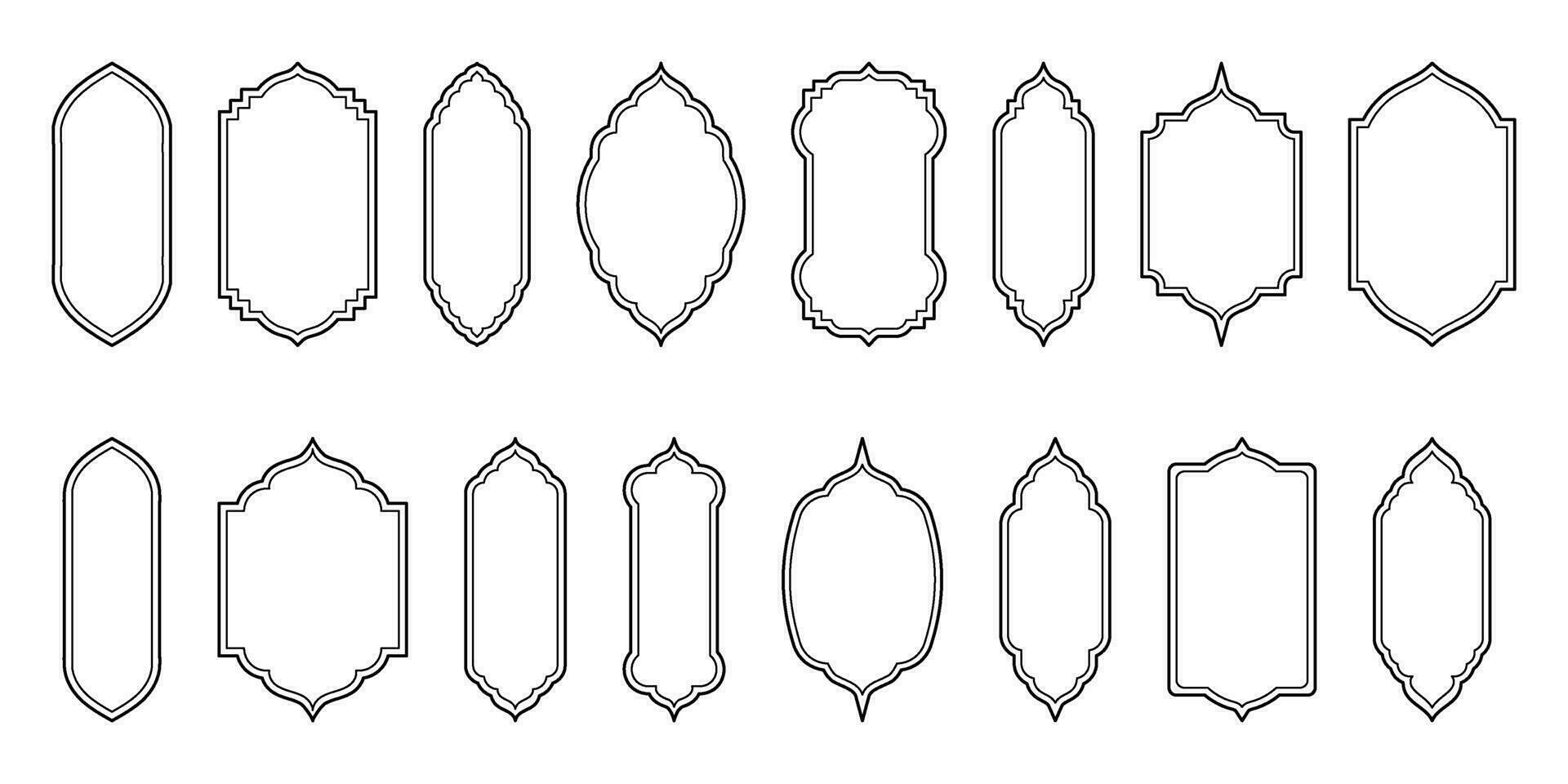 islamico finestra linea forma collezione. Arabo, musulmano architettura schema telaio. tradizionale, orientale design vettore