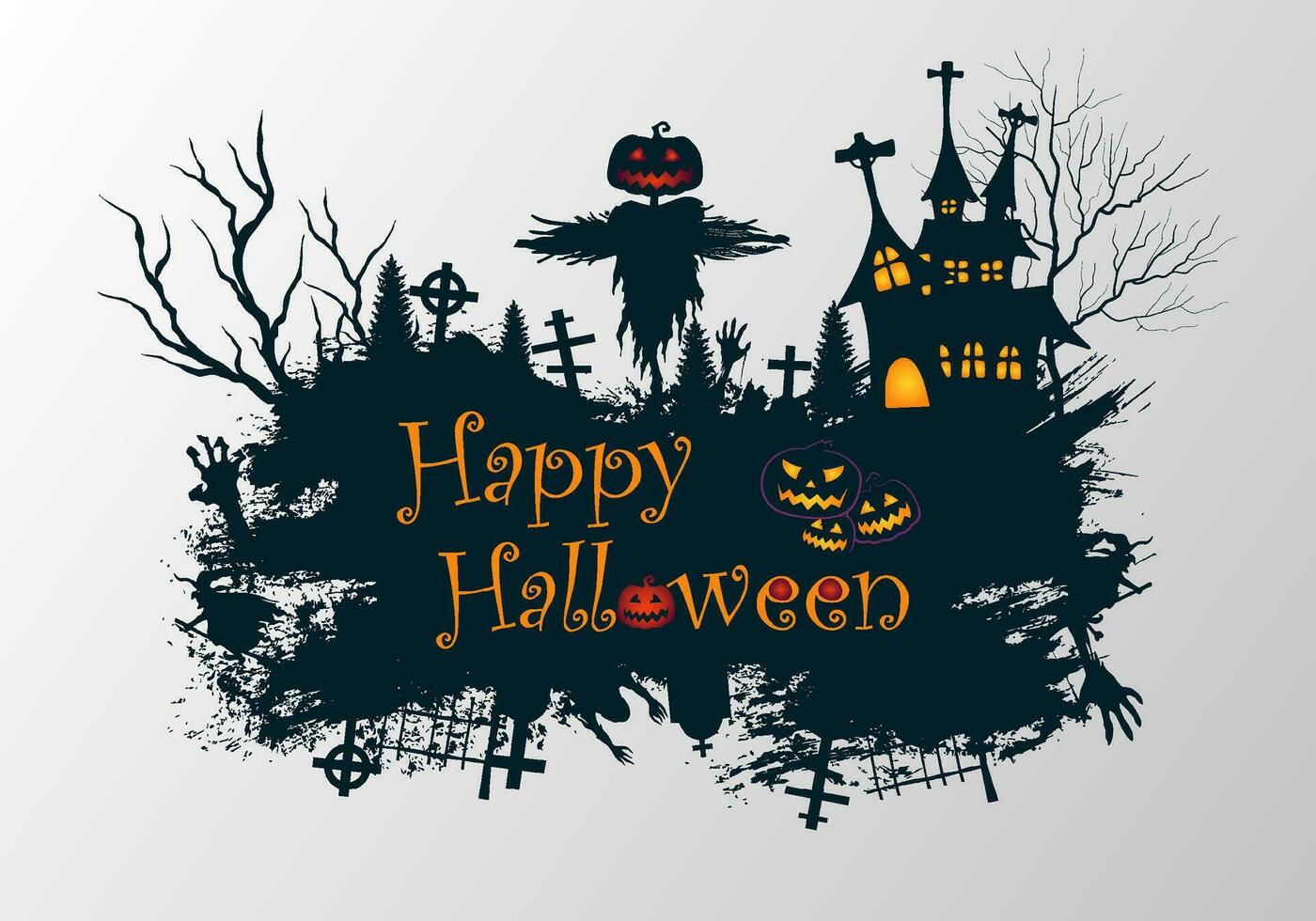 Halloween illustrazione con pauroso buio frequentato Casa e spaventapasseri vettore