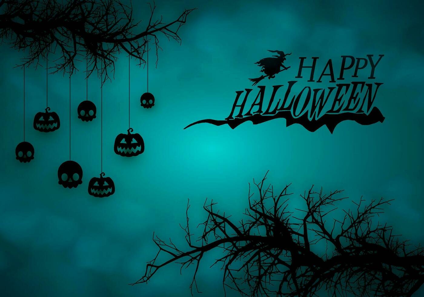 contento Halloween sfondo con raccapricciante morto albero ramo sospeso zucca e Halloween testo vettore