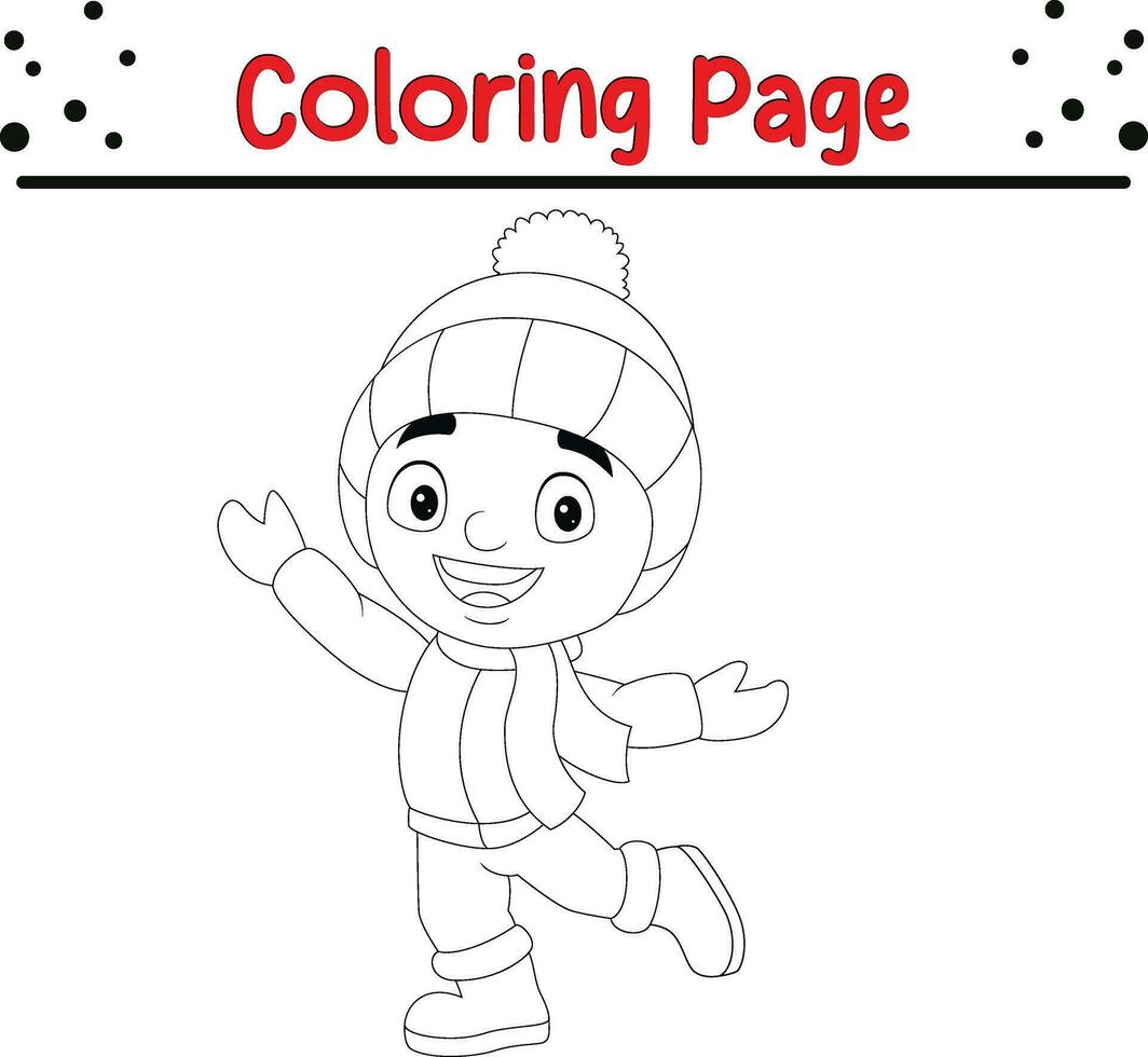 poco bambini indossare inverno Abiti colorazione pagina per bambini vettore