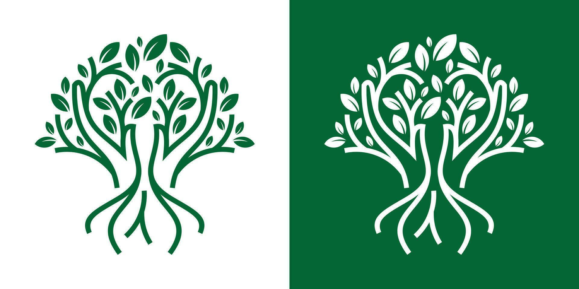 albero e mano logo design linea astratto icona vettore illustrazione