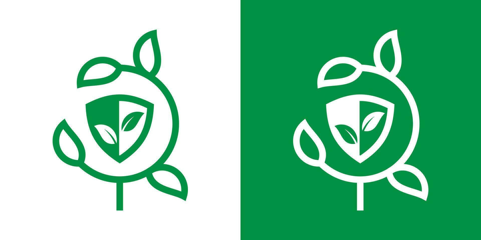 scudo e foglia crescita icona logo vettore illustrazione